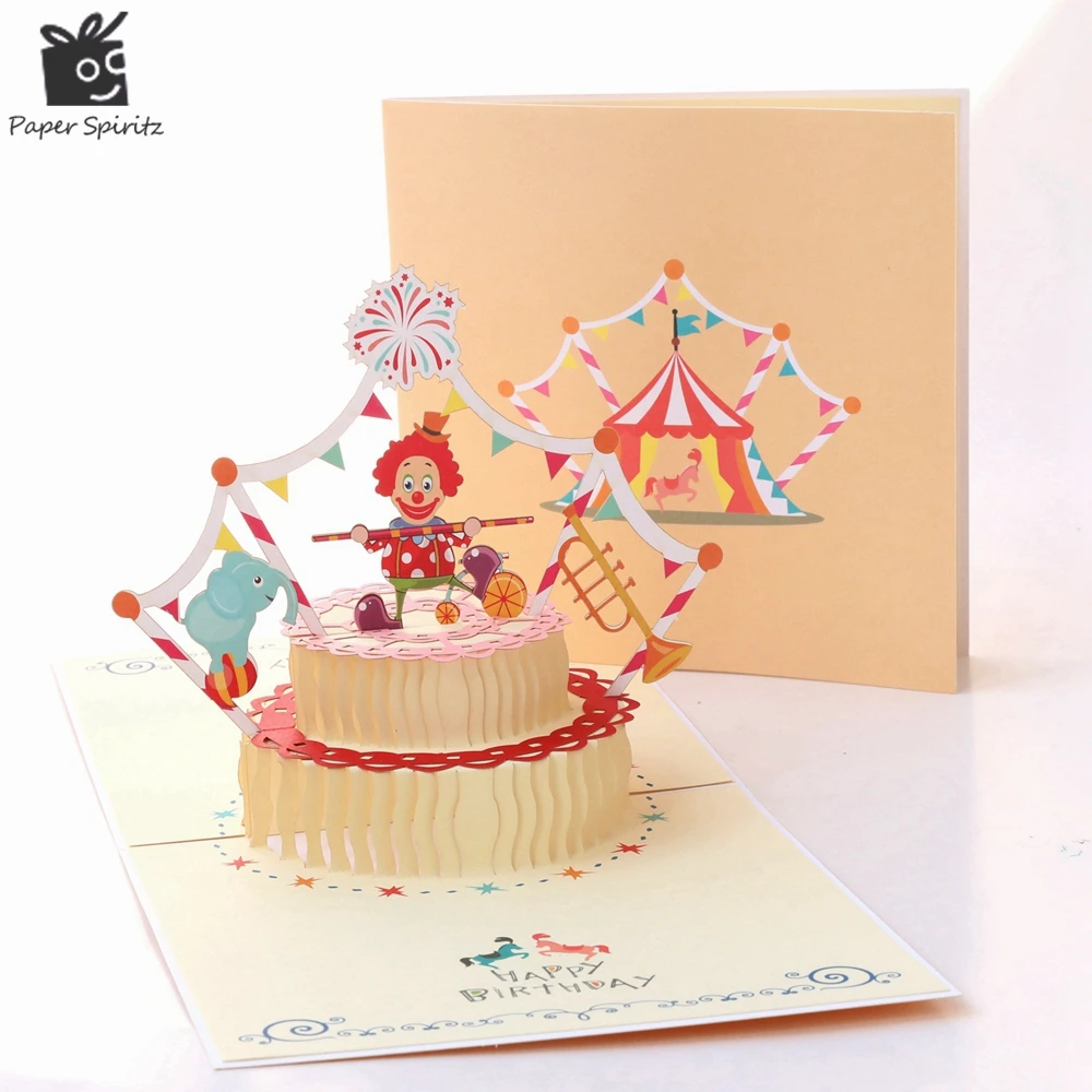 

Paper Spiritz Birthday Greeting Gifts Cards 3D Pop Up Laser Cut Postcards Baby Shower Invitations Vintage Handmade Cake G7018C