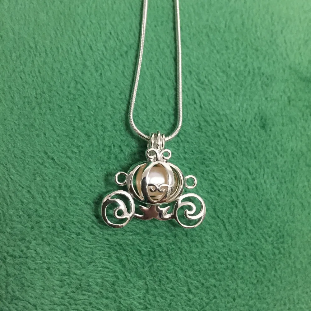 Solid 925 Silver Carriage Locket Cage Pendant Mounting DIY Can Open Sterling Silver Pumpkin Pearl Gem Bead Pendant Charm 3