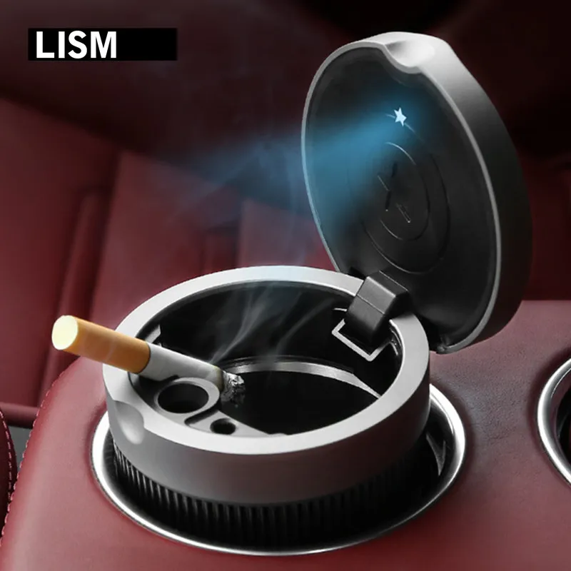 Luxury Universal Car Ashtray Blue LED Light Cigarette Cigar Ash Tray Container Smoke Cylinder Smokeless Cup