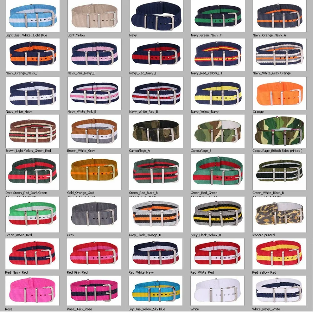 

Wholesale Stripe Cambo Solid Black Watch 18 mm Multi Color Army Military nato fabric Nylon watchbands Strap Bands Buckle 18mm