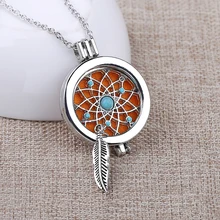 (3Pad) Silver Dream Catcher Coin Disc With Aromatherapy Locket Women Perfume Fragrance Essential Oil Diffuser Pendant Necklace