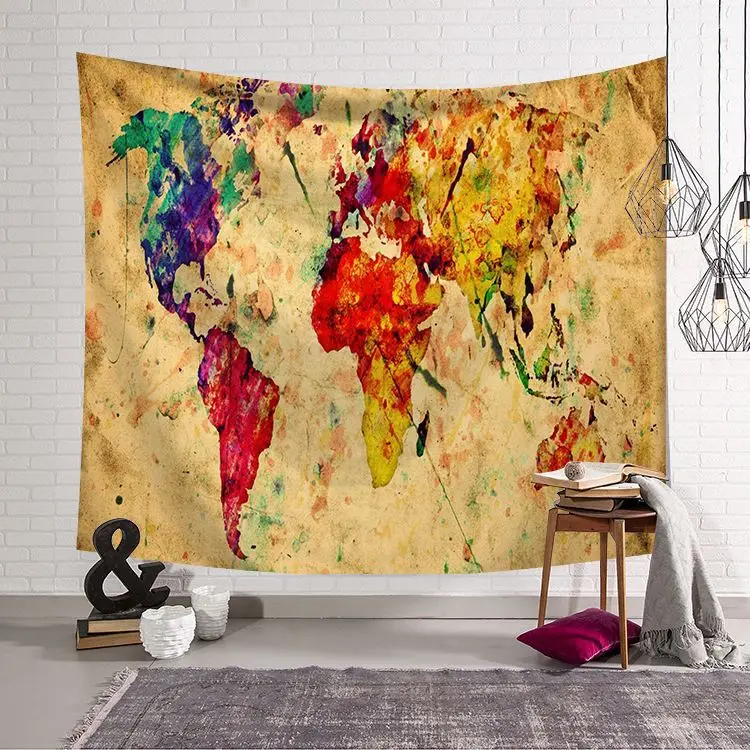 Retro World Map wall Tapestry Yoga Mat Blanket Room decor Sleeping pad Tapestry large carpet Wall hanging Tapestry 150x200cm - Цвет: A