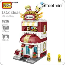 Modelos de Arquitetura LOZ Ice Cream Shop Educacional Blocos de Construção Tijolos Conjuntos de Construção de Brinquedos De Montagem de Plástico Mini Cidade DIY 1626