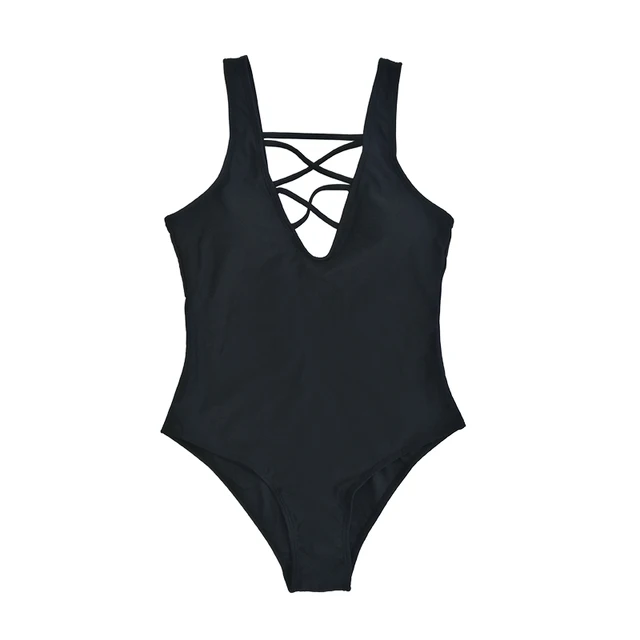 2018 Solid Backless One Piece Swimsuit Women Bodysuit Plus Size Swimwear XL Black Sexy Bathing
