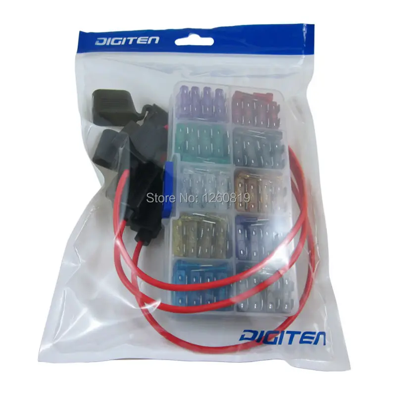 100pcs Auto Standard Blade Fuse ATC Car Fuse + Inline 16 AWG Gauge Holder for Car Boat Truck