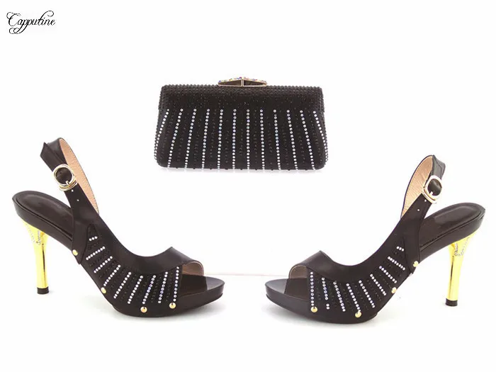 

Wonderful black lady high heel pump shoes and purse handbag with shinning stones for party 505-7, 5 color