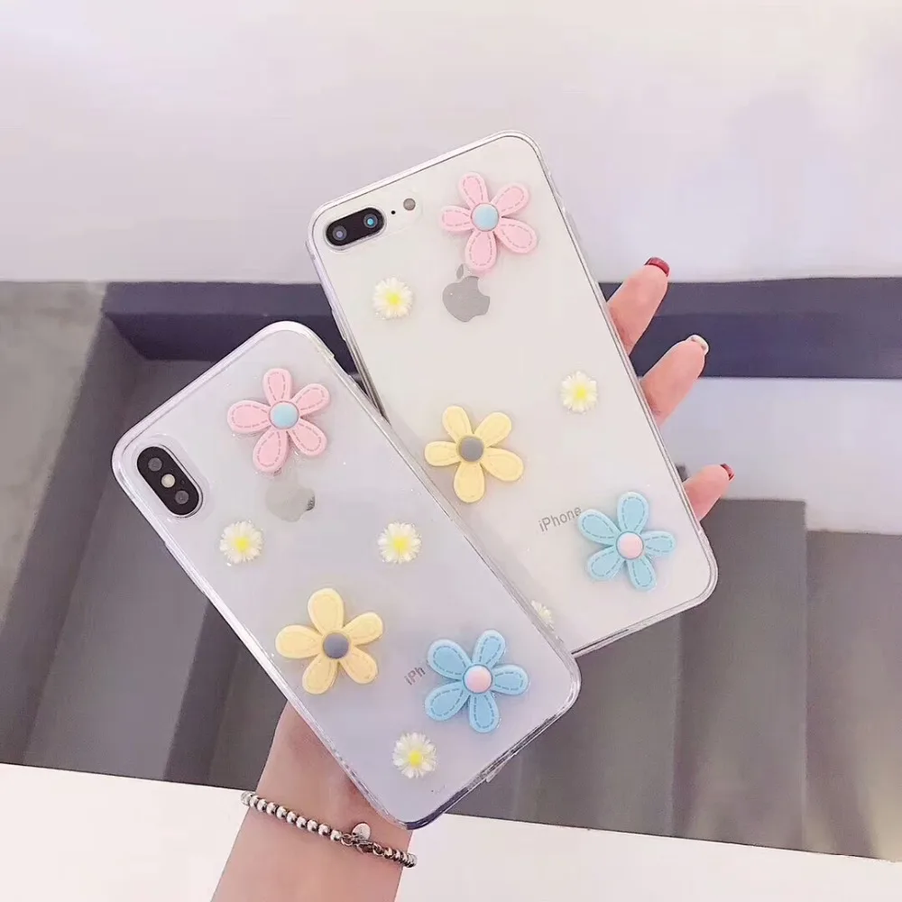 

Exhard 3D Glitter Transparent Cute Daisy Flower Case For iPhone 11 Pro MAX XS MAX XR X 8 7 Plus 6 6s Plus Case Back Cover Fundas Coque Capa