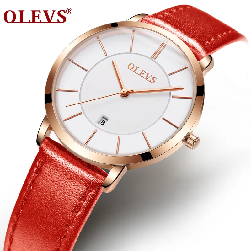 OLEVS часы женские montre femme relogio feminino bayan kol saati Натуральная кожа модные ультра тонкие