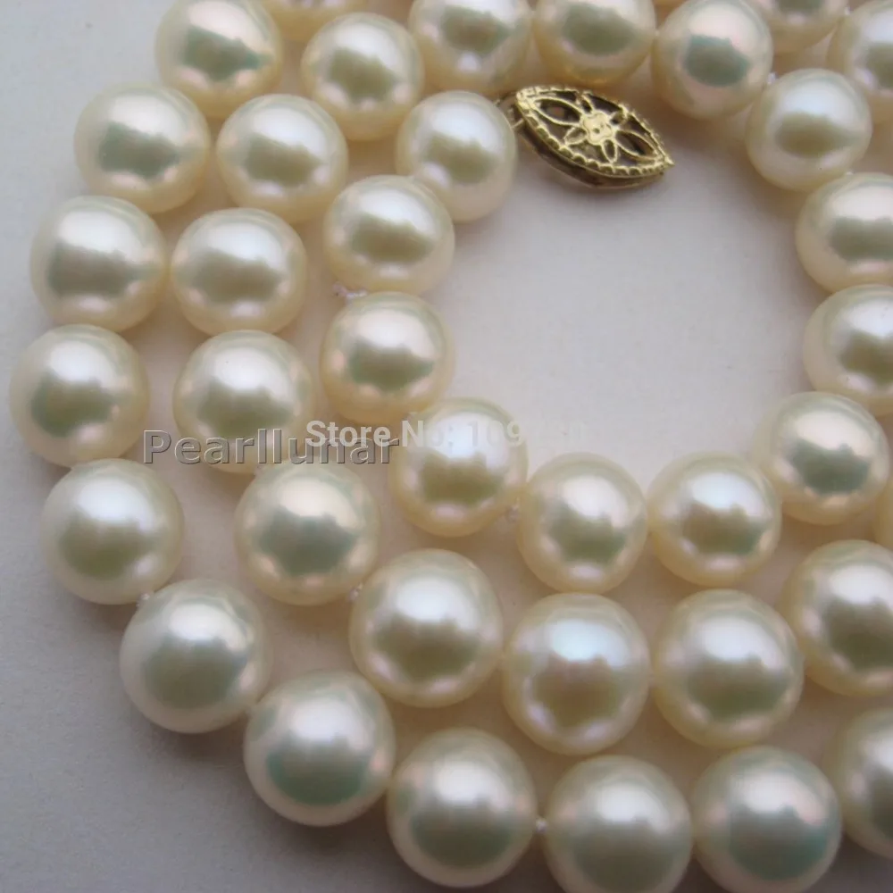 

Jewelry 002657 MESMERIZING GLOW AAA Genuine Natural CREAMY GOLD BLUEISH pearl necklace 14KGPGold