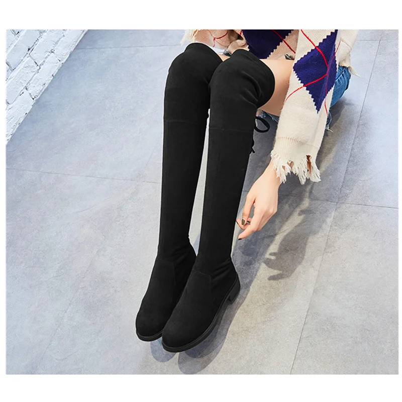 Stivali Nuovo Metà Solide Autunno Stile Scarpe Tacco Rotonda Donne Elastici Il Di Inverno H138 Nero Delle Colore E Testa Cashmere cBqqAI