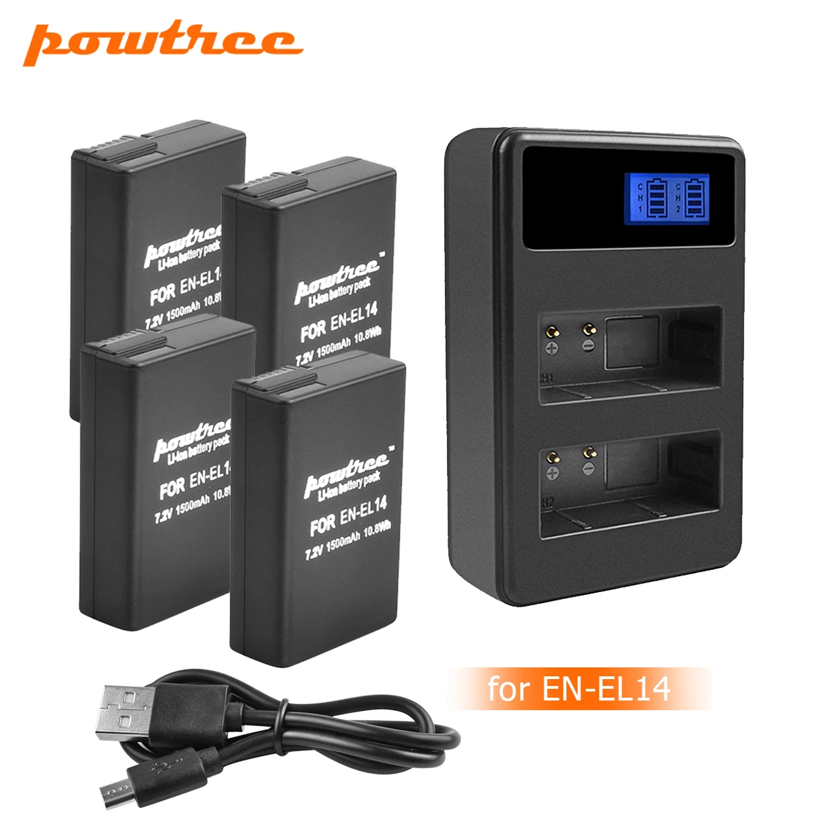4X Battery Charger Powtree 1500 мА/ч, EN-EL14 EN-EL14a ENEL14 EL14 Батарея+ LCD Dual charger для Nikon P7800, P7700, P7100, P7000, D5500, D5300, D5200, L10 - Цвет: 4X Battery Charger