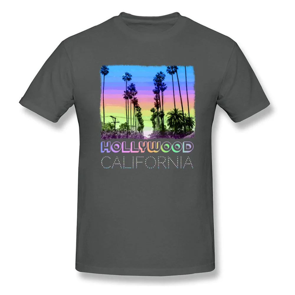 Printing Pure Cotton Tshirts for Men Short Sleeve Printed T Shirt Designer April FOOL DAY O-Neck T Shirt Design Hollywood California Palm Trees Fun Neon Retro Design carbon