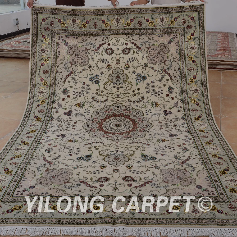 Yilong 6 X9 Oriental Hand Knotted Wool Pile Carpets Beige Hand Knotted Wool Pile Carpets