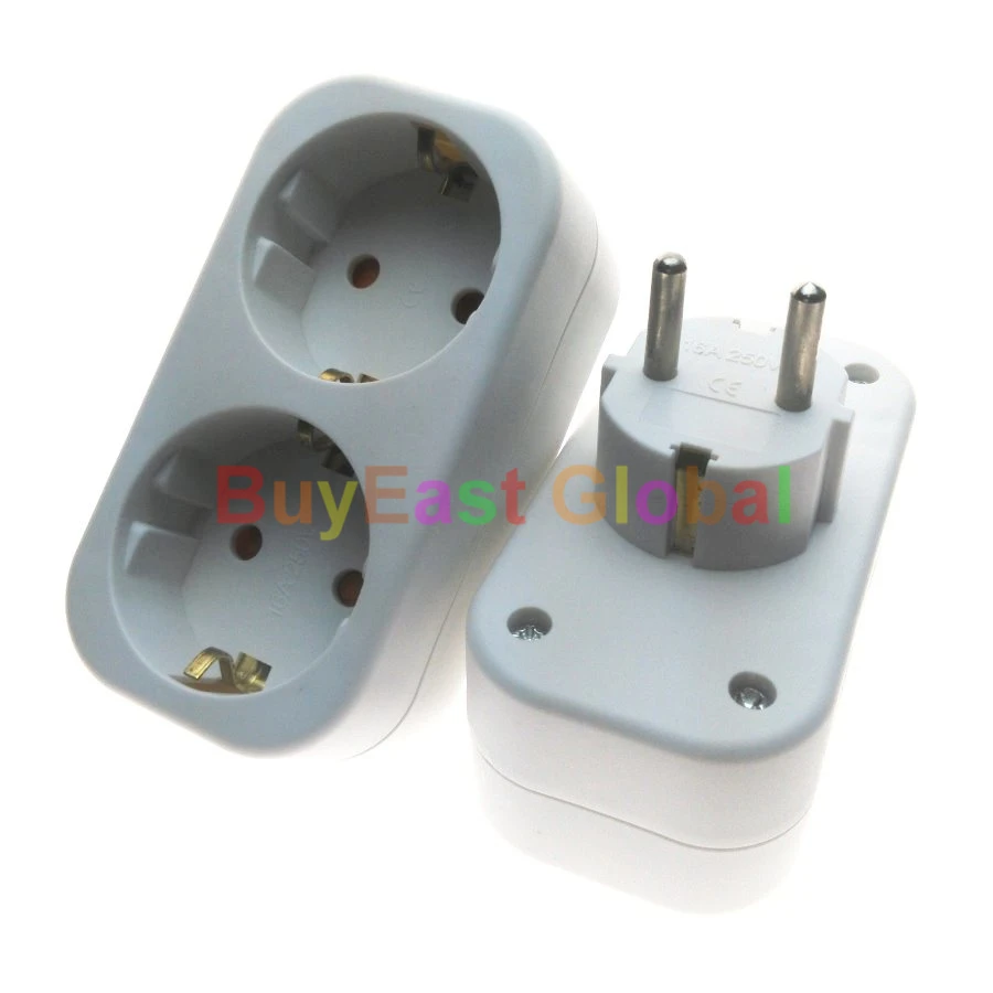 

(1 PC) 2 Way EU Schuko Russian German Extension Power Strip Plug Splitter Max 250V 16A