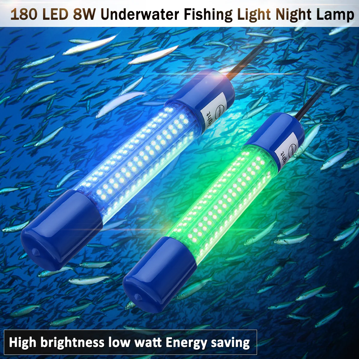 

180 LED 8W Underwater Fishing Light Night Boat Squid Fish Prawn Waterproof 12-24v Clip On Dark Luminous Glow Fishing