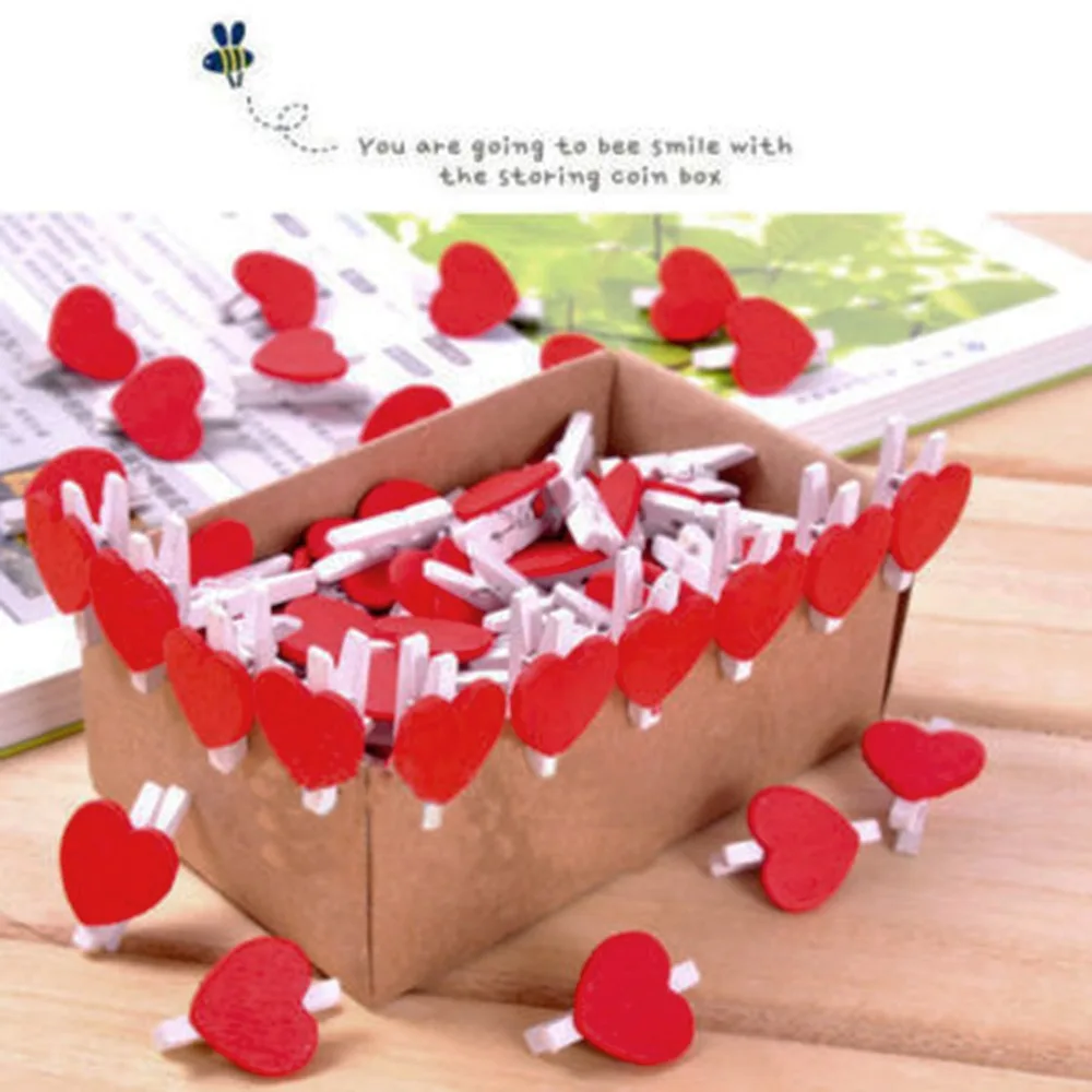 

100pcs/Pack Home wedding Decoration Mini Heart Love Wooden Clothes Photo Paper Peg Pin Clothespin Craft Postcard Clips