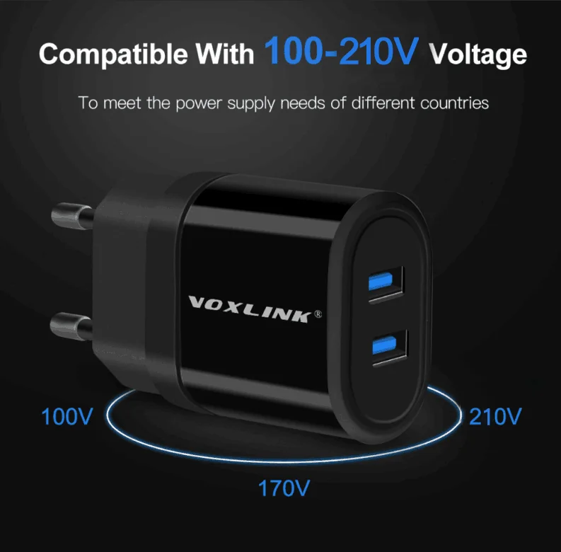 Сетевое зарядное устройство VOXLINK 5 в 2 1 А 21 Вт с двумя USB портами для путешествий usb
