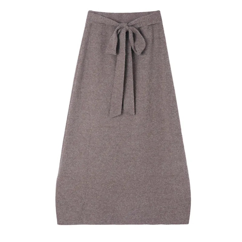 Осенне-зимний толстый свитер трапециевидной формы в винтажном стиле, женские юбки с разрезом сбоку, женские вязаные юбки, элегантная длинная кашемировая юбка с завязками