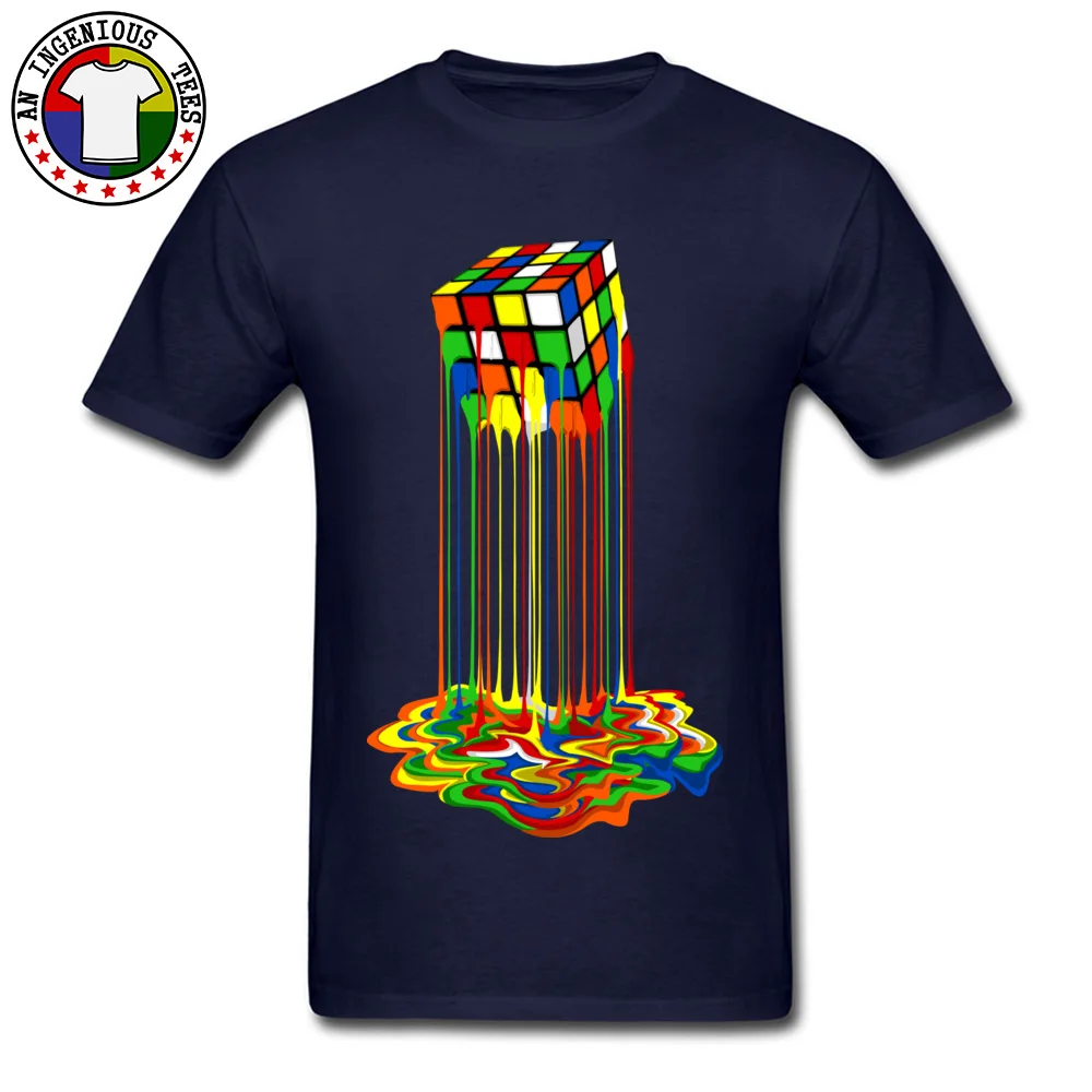 Rainbow Abstraction melted rubix cube Tops Tees Brand New O Neck Casual Short Sleeve Pure Cotton Young T-Shirt Gift Tops & Tees Rainbow Abstraction melted rubix cube navy