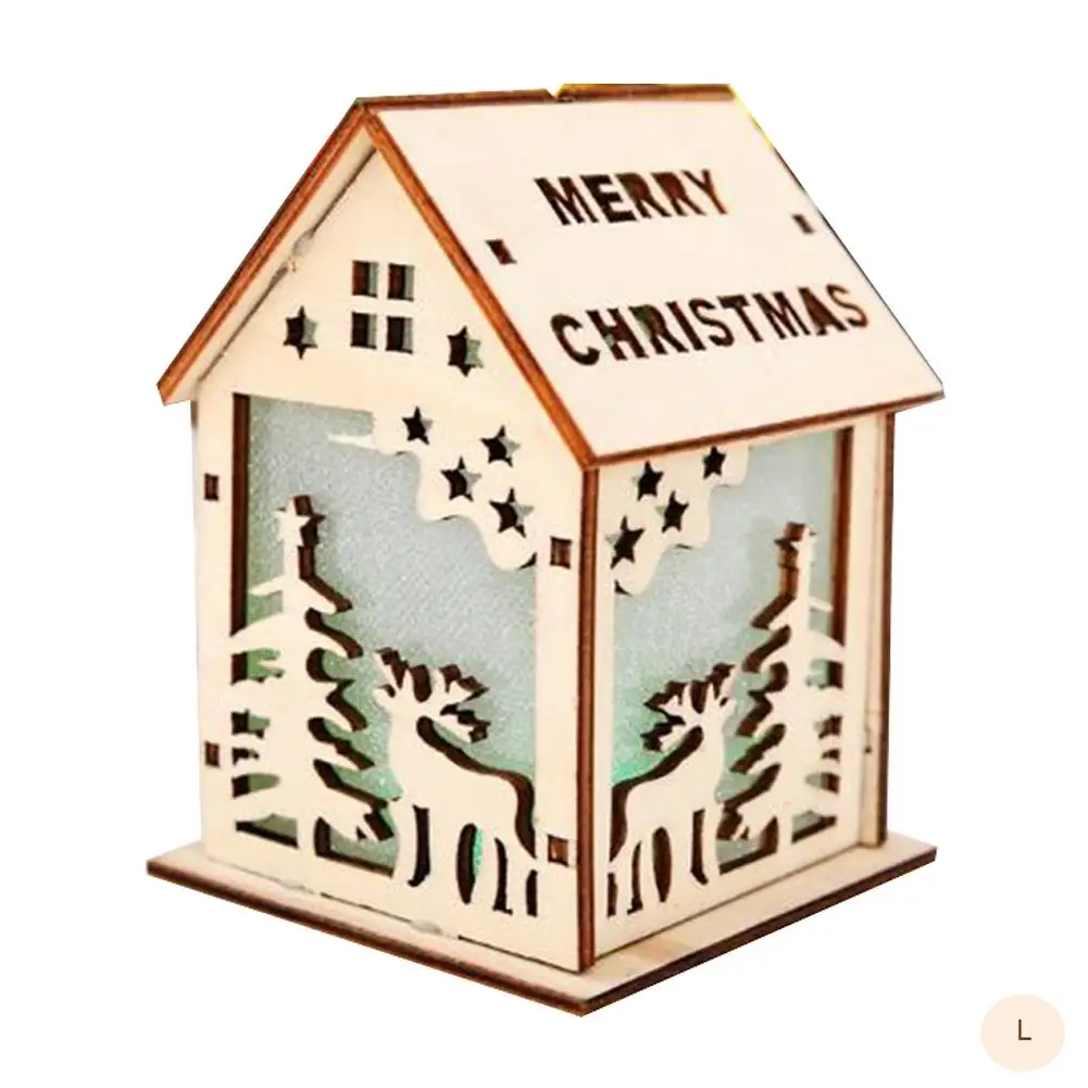

New Christmas Tree Wooden Lighted Cabin House Xmas Tree LED Light Hanging Wooden Ornaments Holiday Decoration Christmas Pendants
