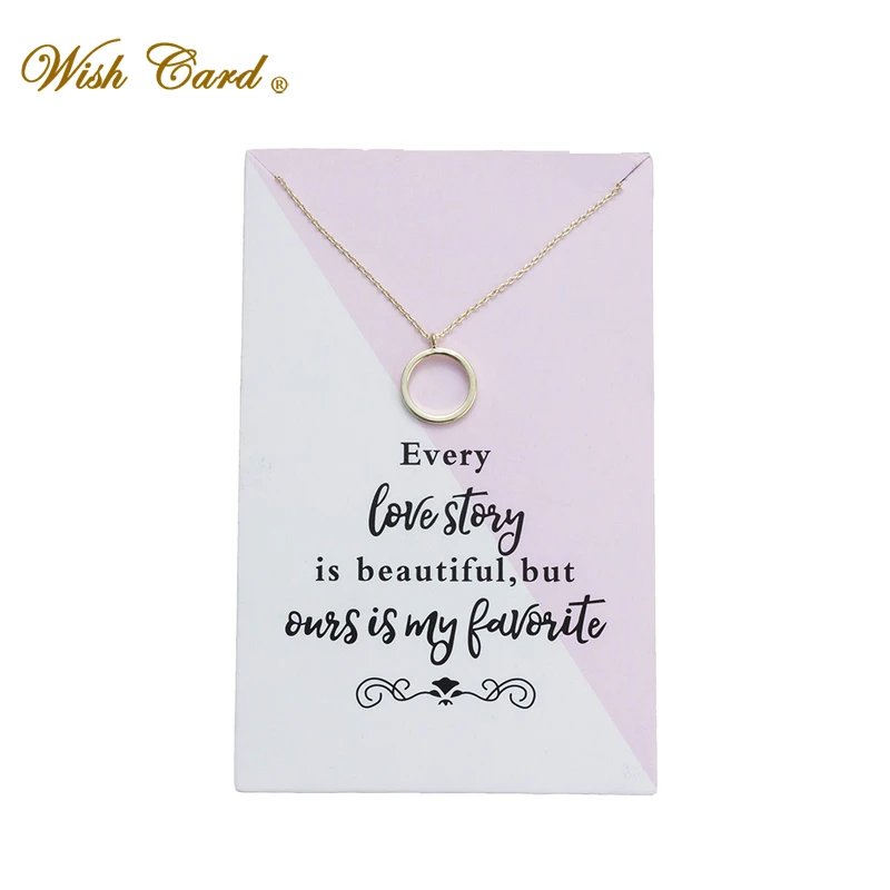 

Wish Card Golden Simple Circle Pendant Copper Necklace Mom Valentine's Day Present Memory Wedding Necklace Dropshipping EY6022