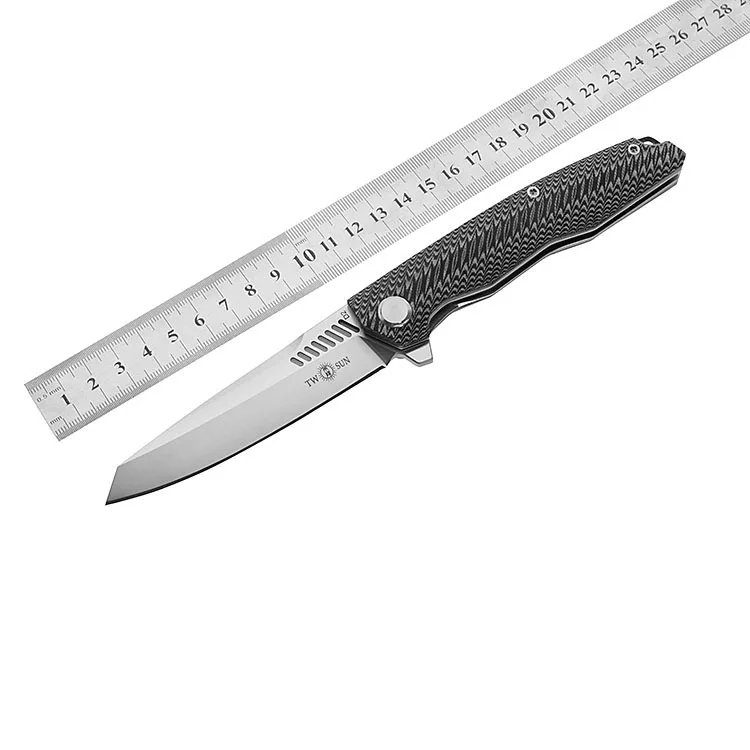 TWOSUN TS16 G10 folding knife D2 Satin blade ceramic ball bearing washer Tactical knife outdoor camping pocket knife EDC tools