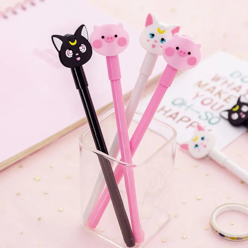 

Cartoon Cat Pig Gel Pen Cute Animal 0.38 mm black ink Signature Pen Escolar School Office writing Supplies