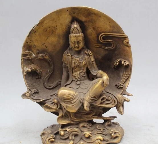 

7" chinese buddhism bronze seat Moon Kwan-Yin Bodhisattva Goddess buddha statue