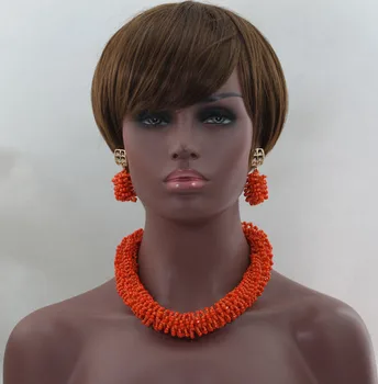 

2017 European and American Bohemia Beaded Temperament Necklace Set Orange Coral Jewelry Set Girls Free Shipping WD216
