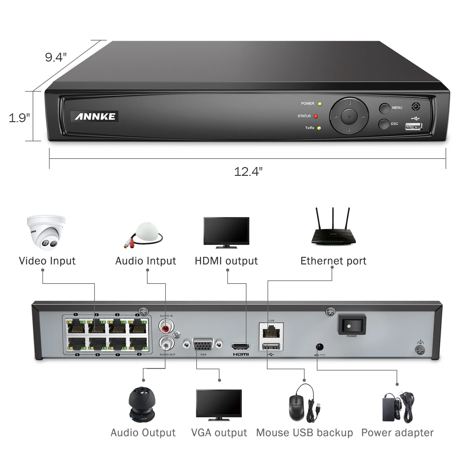 ANNKE 8CH 4K Ultra FHD POE Network Video Security System 8MP H.265+ NVR With 4X 8MP Weatherproof IP