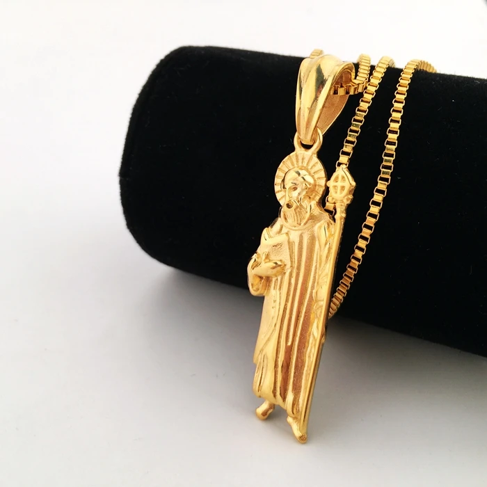 Stainless steel jesus piece pendant necklace yellow trendy men boys hip hop chain