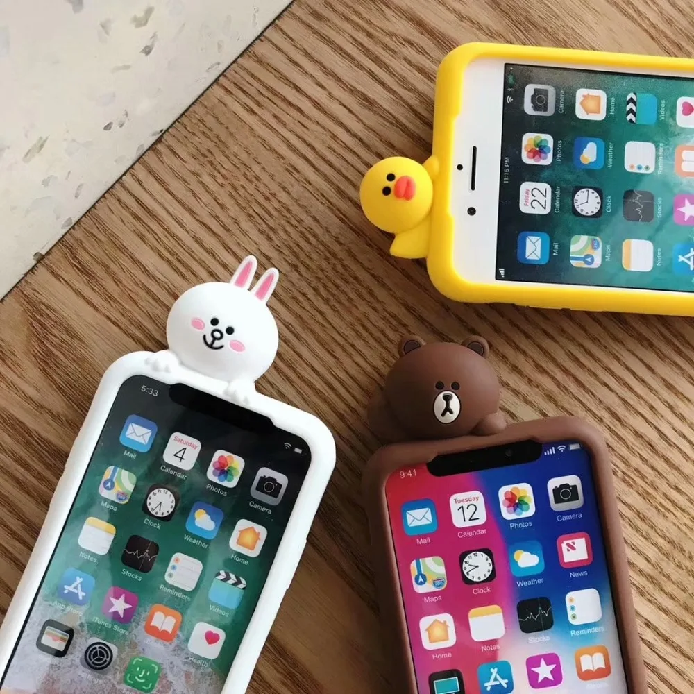 3D мультфильм коричневый Медведь Кролик курица чехол для телефона для iPhone X XS XSMax XR силиконовый мягкий чехол s для iPhone 6 6S 7 8 Plus задняя крышка