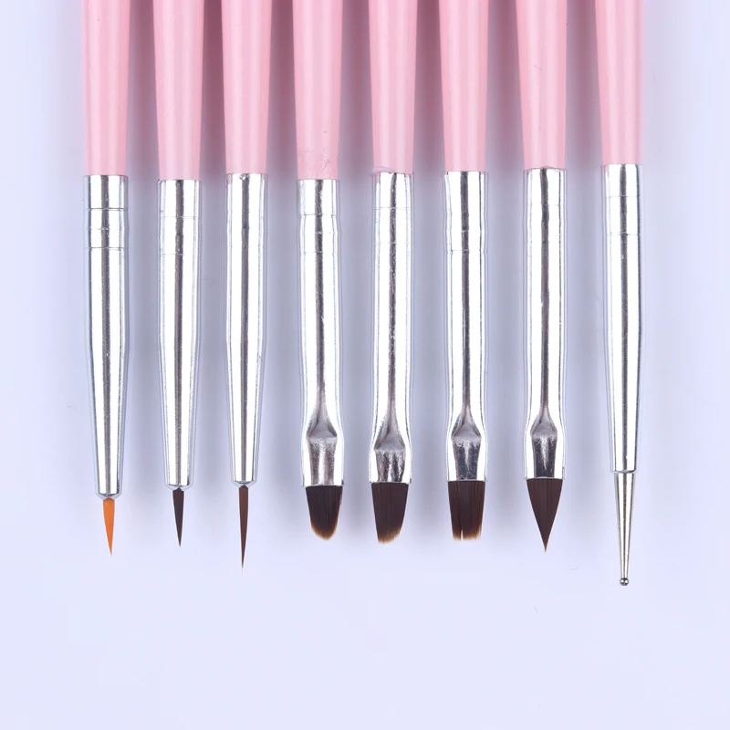  8Pcs/set Pink Nail Art Brush Acrylic UV Gel Brushes Dotting Pen Liner Tools Kit #702