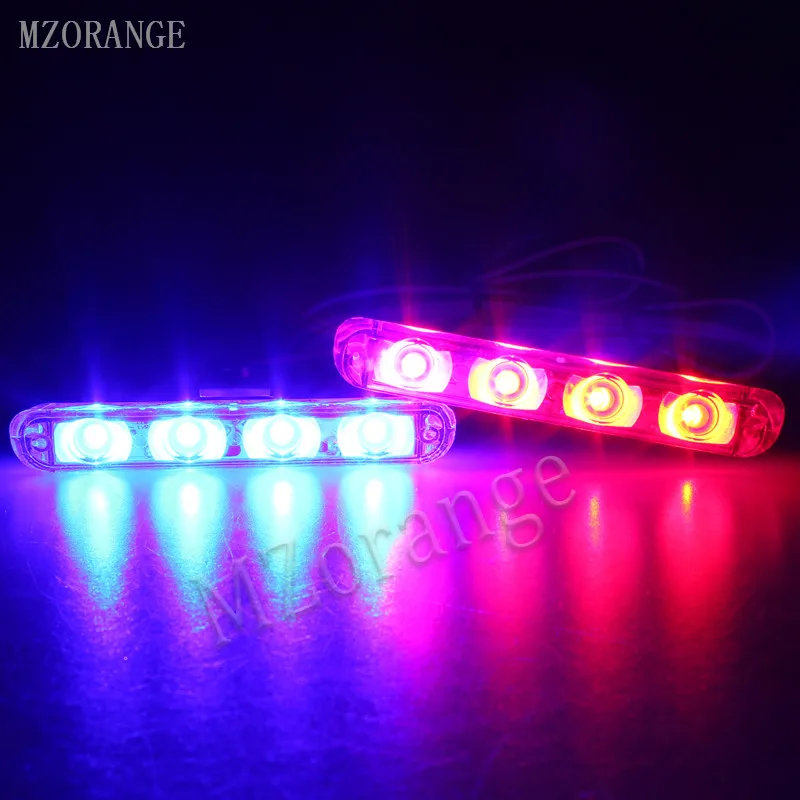 2x4 светодиодный стробоскоп Предупреждение ющий полицейский светильник, автомобиль 12 В, грузовик, мигающий пожарный, скорая помощь, аварийный мигалка, DRL, дневной пробежный светильник - Цвет: 1 Red 1 Blue