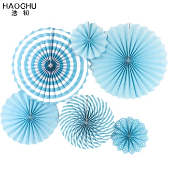 

HAOCHU 6pcs/set Wedding Favors Sky Blue Tissue Paper Hand Fans for Christmas Backdrops Baptism Festa Decoration Baby House Decor