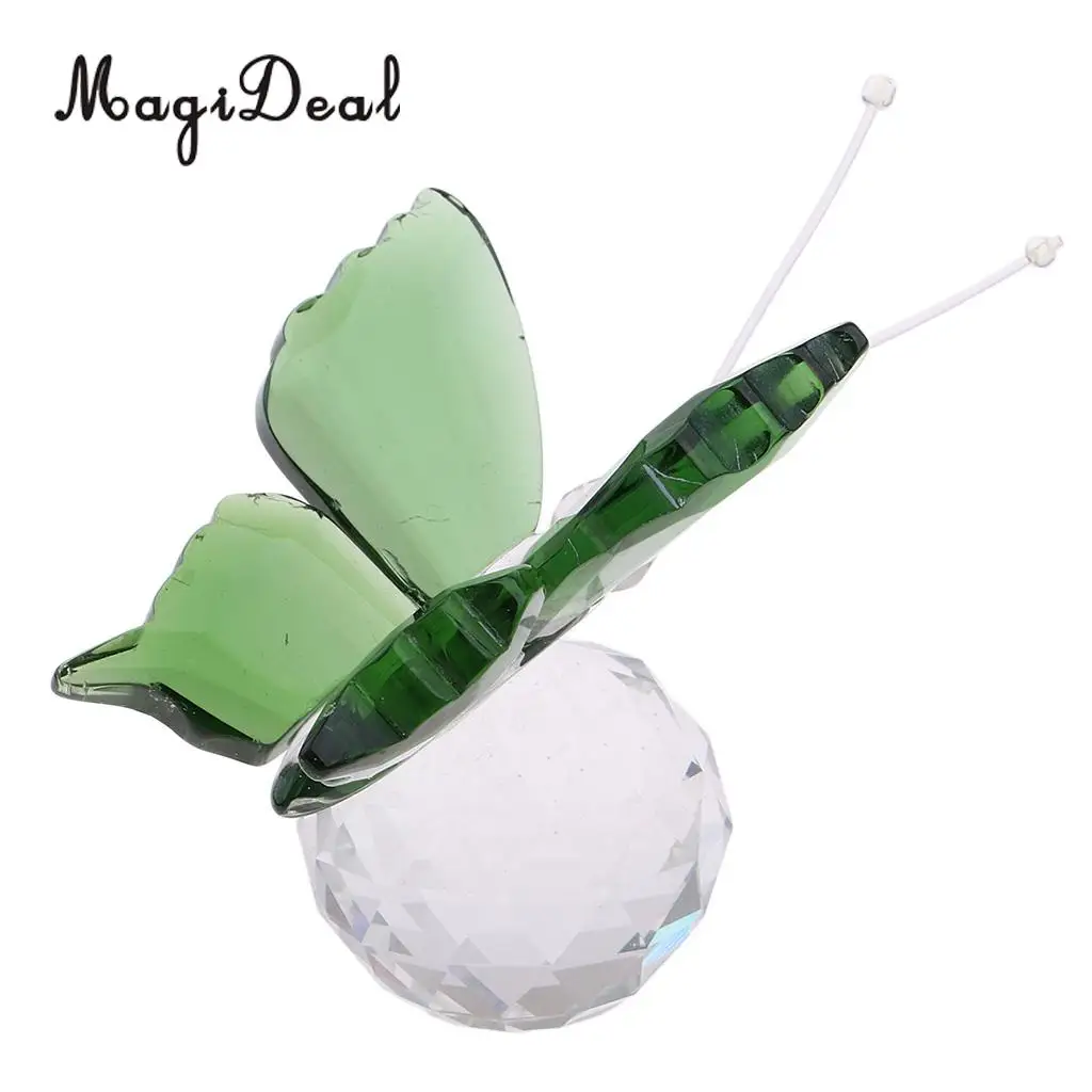 Crystal Flying Butterfly with Ball Base Paperweight Figurine Cut Glass Ornament Animal Statue Collectible Decoration