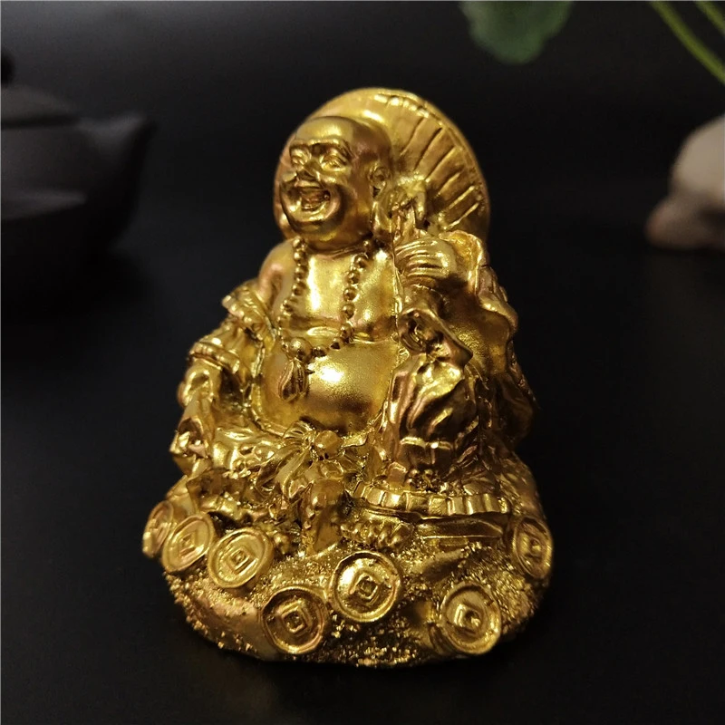 Золотой Китайский смеющаяся статуя Будды украшения фэн шуй Статуя Будды Майтрейи статуэтки для украшения дома сада