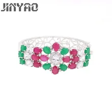 JINYAO Fashion White Gold Color Red&Green Cubic Zircon Charm Wrist Bracelet Bangle For Women Wedding Party Jewelry