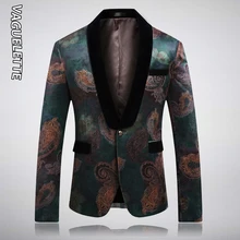 VAGUELETTE Пейсли Цветочный Мужской Блейзер Шаль Воротник Бархатный сценический костюм пиджак с одиночной пуговицей свадебный пиджак приталенный Блейзер