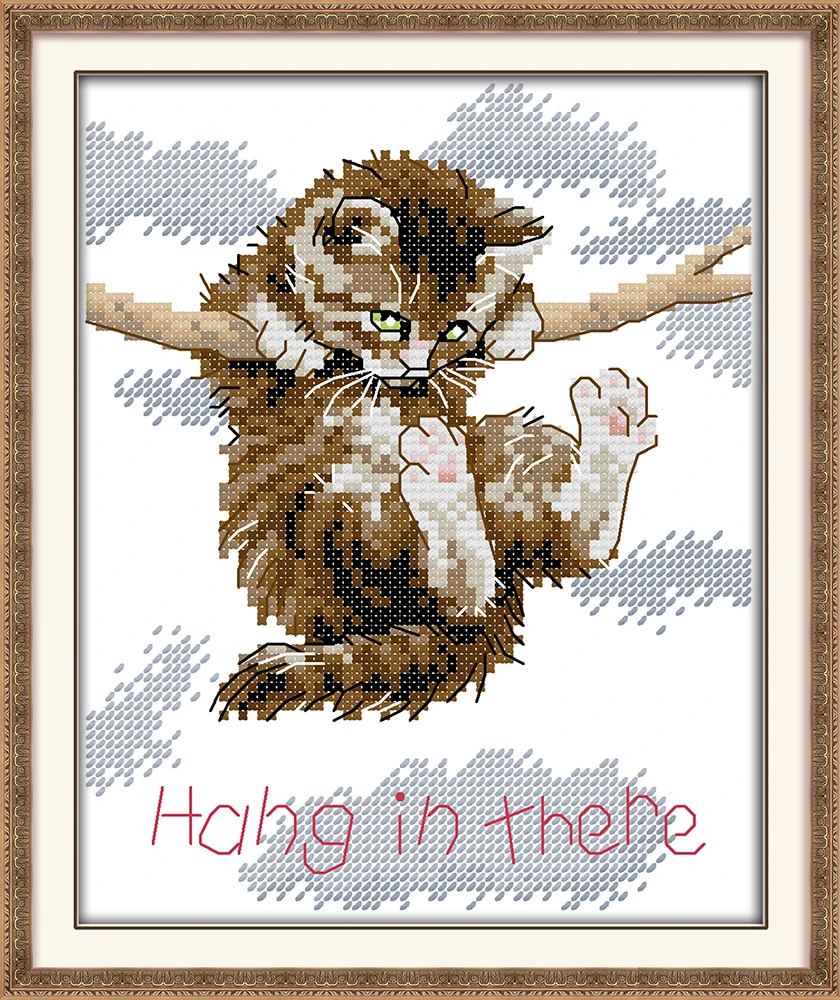 Cat Hang in There for Embroidery Art Cross-Stitching Lover 14CT Counted Cross Stitch Kits
