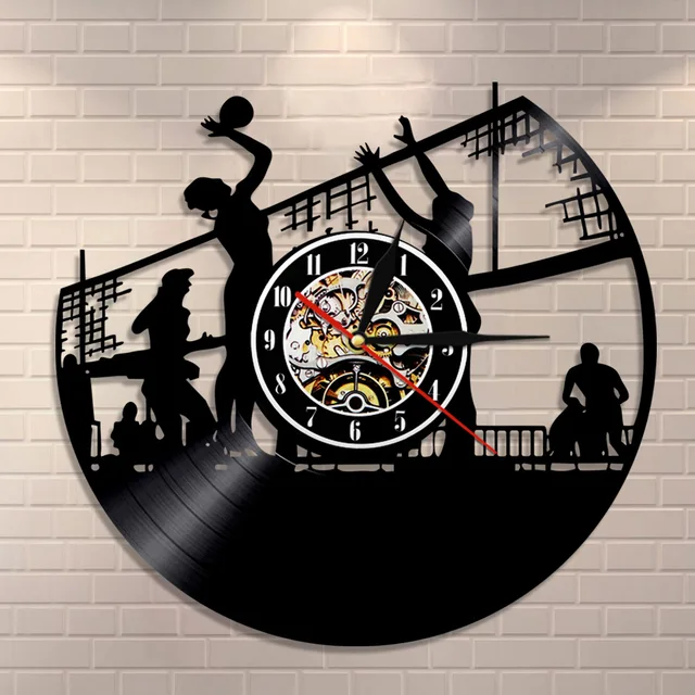 1piece Playing Volleyball Vinyl Record Wall Clock Beach Art 1piece Playing Volleyball Vinyl Record Wall Clock Beach Art Creative Hanging Modern