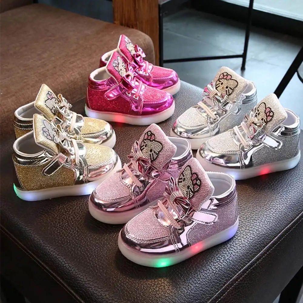 Girls shoes baby Fashion Hook Loop led shoes kids light up glowing ...