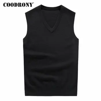 

COODRONY 100% Merino Wool Vests V-Neck Sleeveless Vest Sweater Men Winter Thick Warm Cashmere Sweaters Plus Size Pull Homme 7344