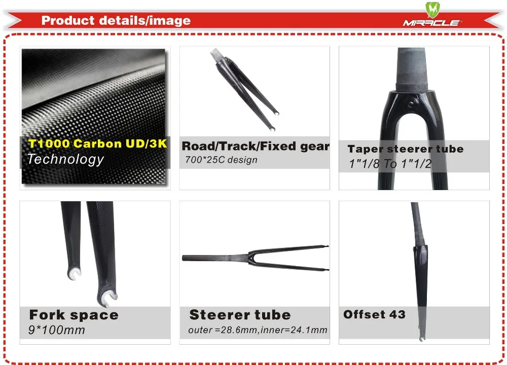 Tapered Steerer Fork 700C Full Farbon Fiber Road Bicycle Parts 3K Glossy FO007
