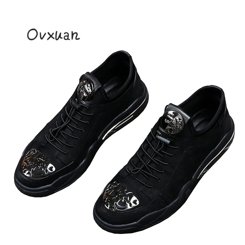 

Ovxuan Carved Metal Toe Men Loafers Metal Leopard Head Fashion Party and Banquet Men Dress Shoes Outdoor Casual Shoes Men Flats