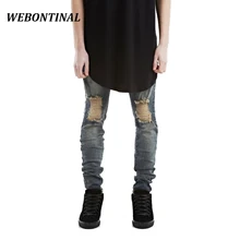 WEBONTINAL подростка 2017 Байкер Джинсы Мужчины Тенденции Моды Slim Fit Тощий Рваные Джинсы мужской Бренд Одежды Джинсовые Брюки мужской