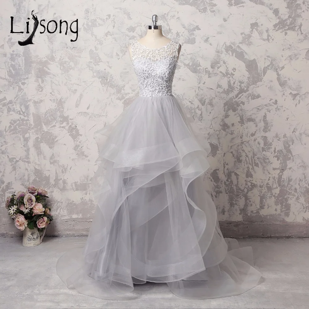 

Boho Beach Wedding Dresses Lace Organza Romantic Bridal Dress O-neck Ruffles Wedding Gowns Sexy Backless Vestidos De Noiva