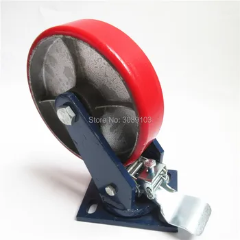 

4 pcs zhuomiao caster 8 inch pu swivel with brake caster, super heavy duty PU swivel caster brake wheel