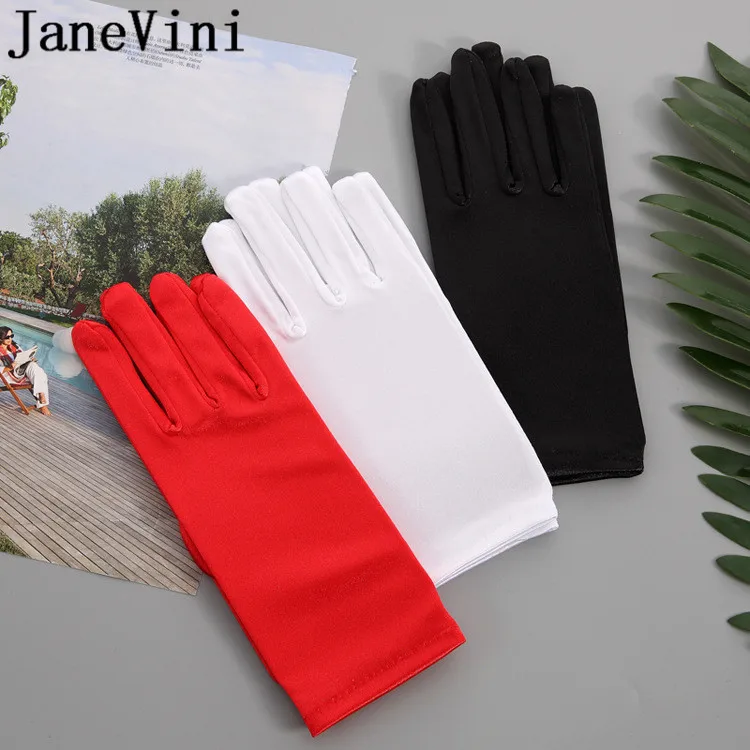 JaneVini атласные свадебные перчатки для невесты Handschoenen Satijn Короткие Вечерние перчатки для невесты белые черные красные перчатки аксессуары