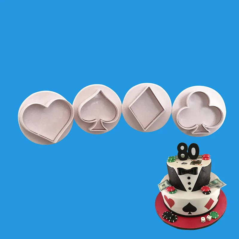 

4Pcs Poker Heart Plum Cake Plunger Mold Cookie Cutter Fondant Decoration Tools Sugarcraft Cake Decorating Tools